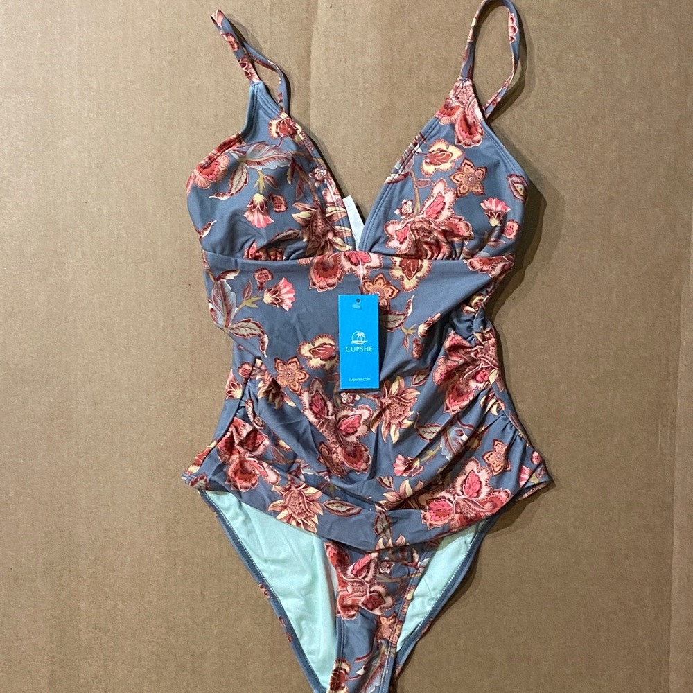 Cupshe Kids Floral One Piece Swimsuit - Blue and Red